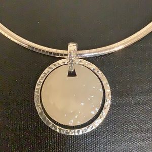 Silver Tone & White Disc Necklace Pendant